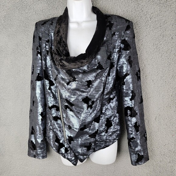 Bebe Kardashian Jacket Blazer M Asymmetric Zipper Sequin Swiftie Moto Mob Wife - Picture 15 of 16